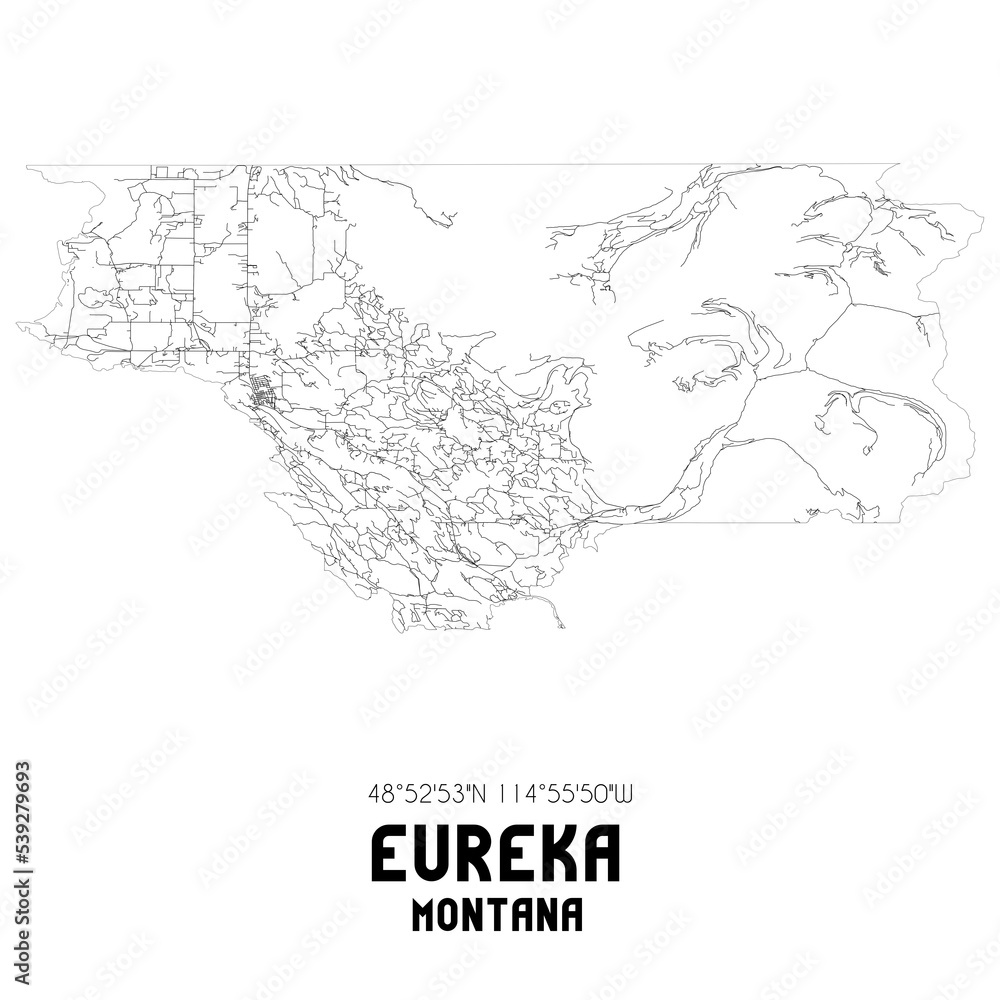 Eureka Montana. US street map with black and white lines. Eureka Montana. US street map with black and white lines.