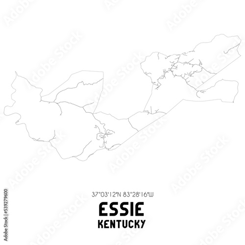 Essie Kentucky. US street map with black and white lines.