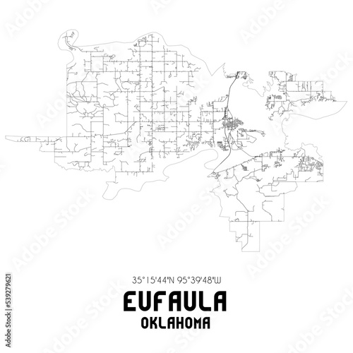 Eufaula Oklahoma. US street map with black and white lines.