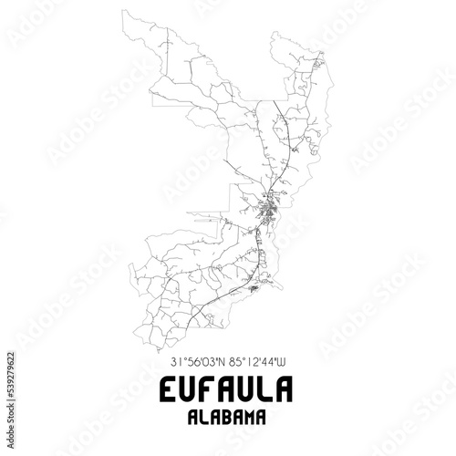 Eufaula Alabama. US street map with black and white lines.