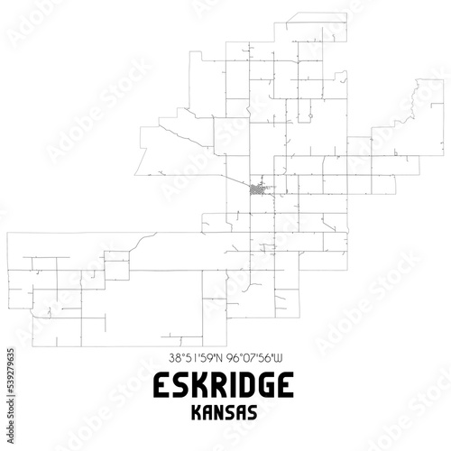 Eskridge Kansas. US street map with black and white lines.