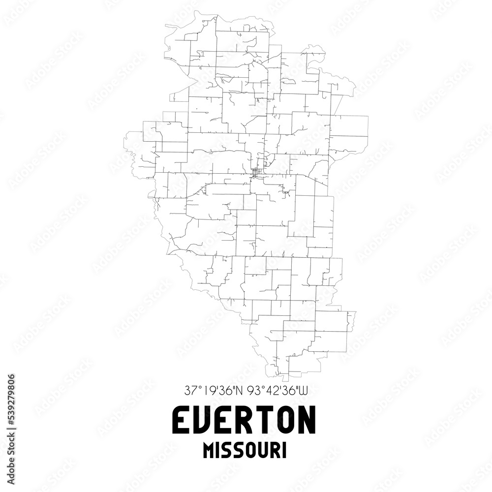 Everton Missouri. US street map with black and white lines.