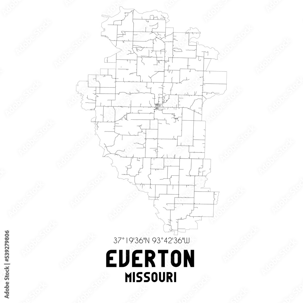 Everton Missouri. US street map with black and white lines. Everton Missouri. US street map with black and white lines.