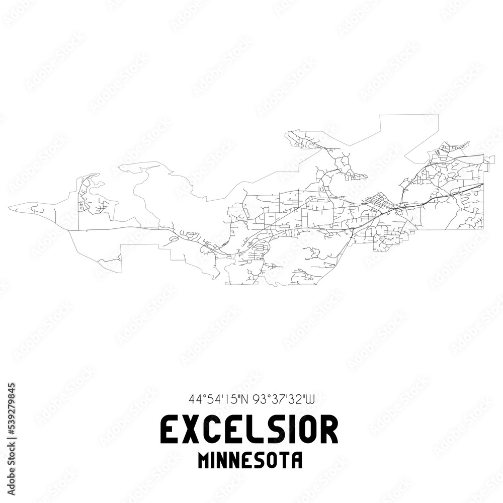 Excelsior Minnesota. US street map with black and white lines. Stock