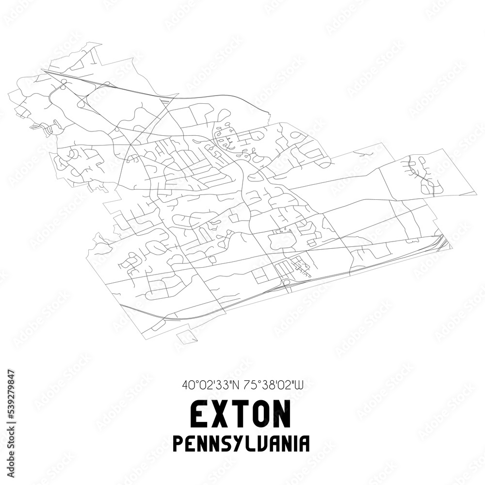 Exton Pennsylvania. US street map with black and white lines. Exton Pennsylvania. US street map with black and white lines.