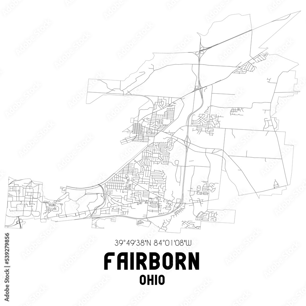 Fairborn Ohio. US street map with black and white lines.