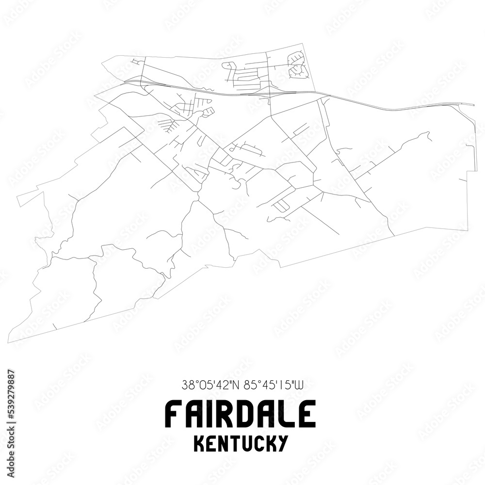 Fairdale Kentucky. US street map with black and white lines.