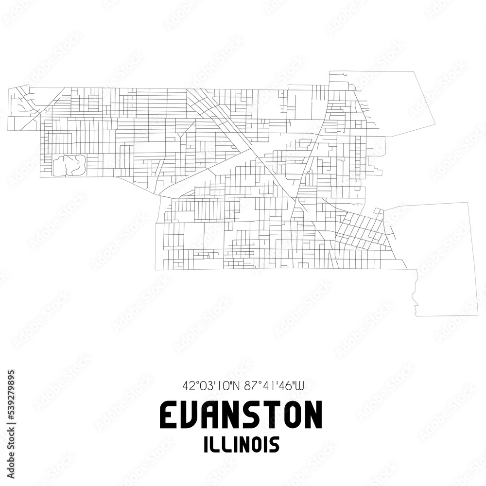 Evanston Illinois. US street map with black and white lines.