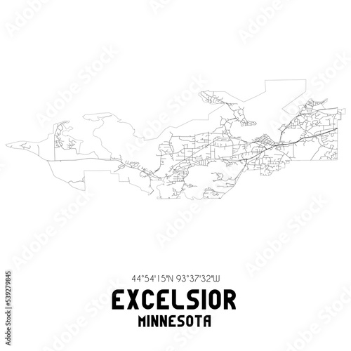Excelsior Minnesota. US street map with black and white lines.