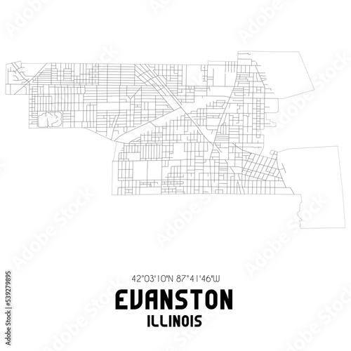 Evanston Illinois. US street map with black and white lines.