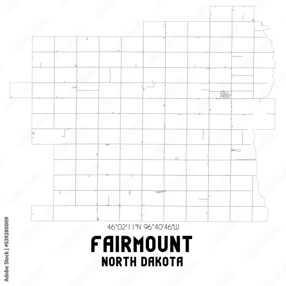 Fototapeta premium Fairmount North Dakota. US street map with black and white lines.