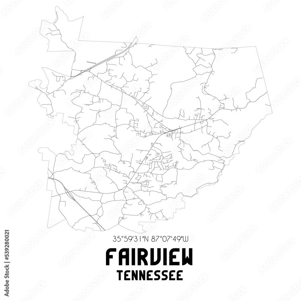 Fairview Tennessee. US street map with black and white lines.