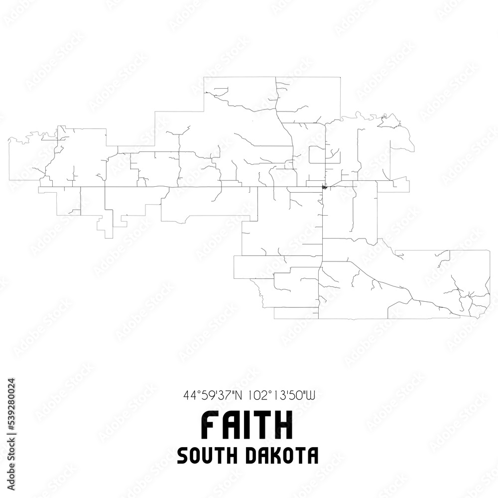 Faith South Dakota. US street map with black and white lines.