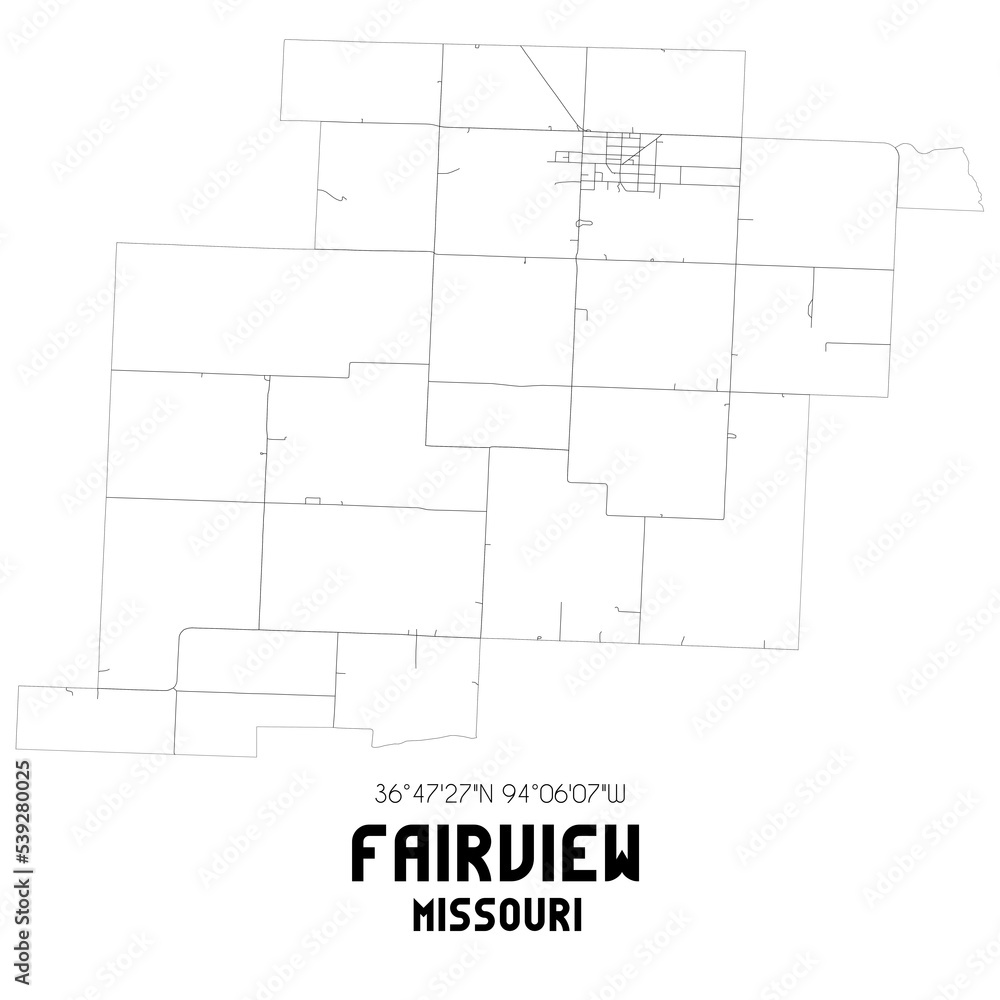 Fairview Missouri. US street map with black and white lines.