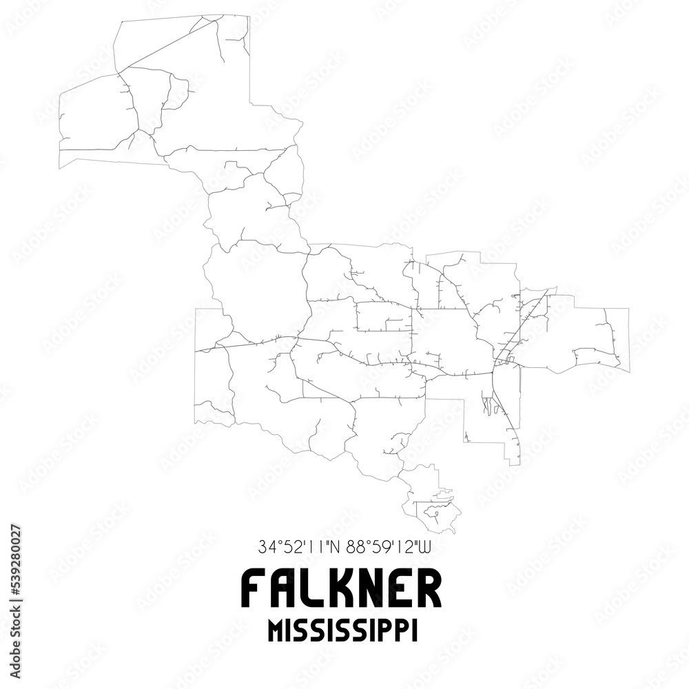 Falkner Mississippi. US street map with black and white lines. Falkner Mississippi. US street map with black and white lines.