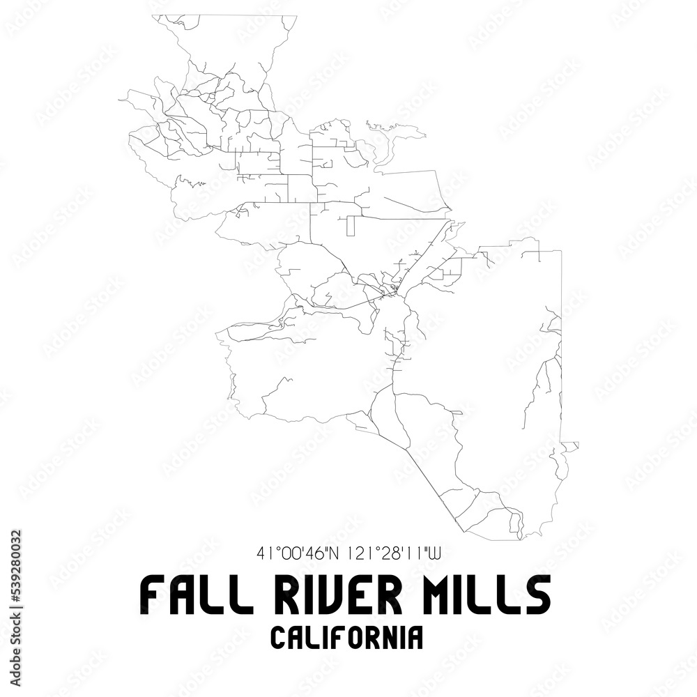 Fall River Mills California. US street map with black and white lines. Fall River Mills California. US street map with black and white lines.
