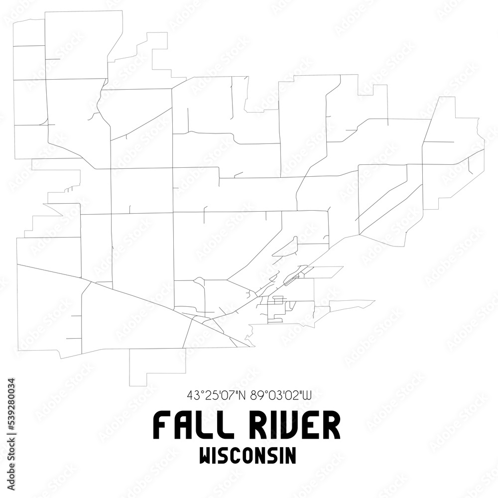 Fall River Wisconsin. US street map with black and white lines.