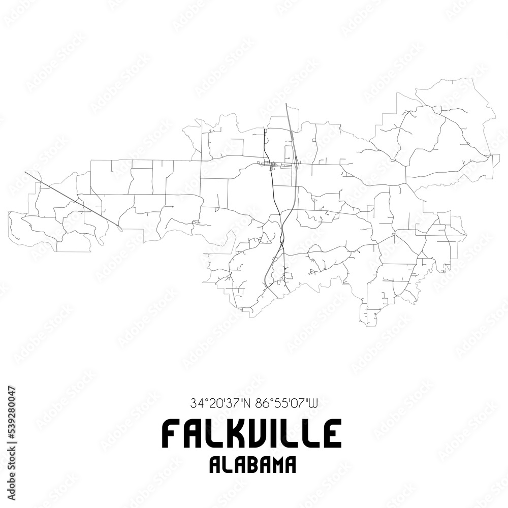 Falkville Alabama. US street map with black and white lines. Falkville Alabama. US street map with black and white lines.