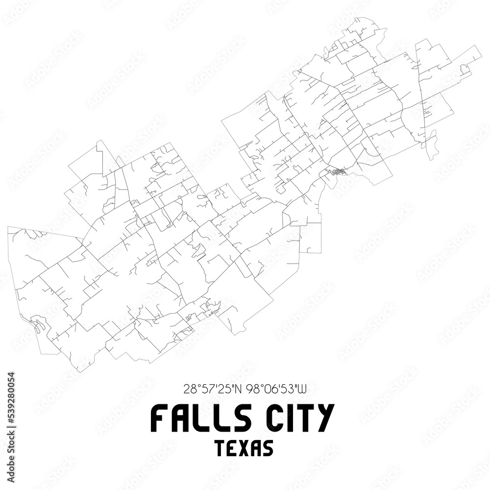 Falls City Texas. US street map with black and white lines. Falls City Texas. US street map with black and white lines.
