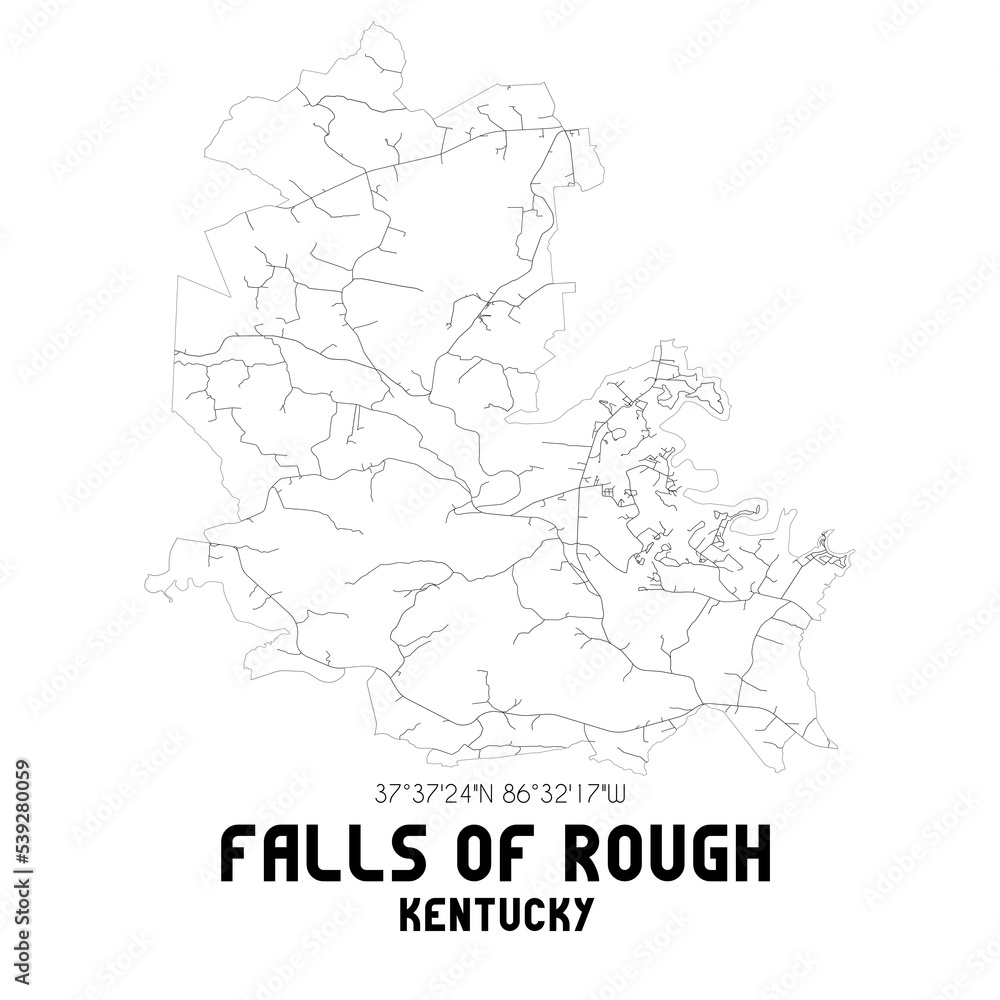 Falls Of Rough Kentucky. US street map with black and white lines.