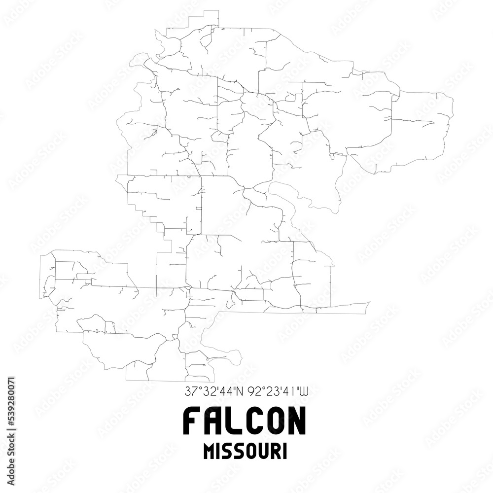 Falcon Missouri. US street map with black and white lines. Falcon Missouri. US street map with black and white lines.