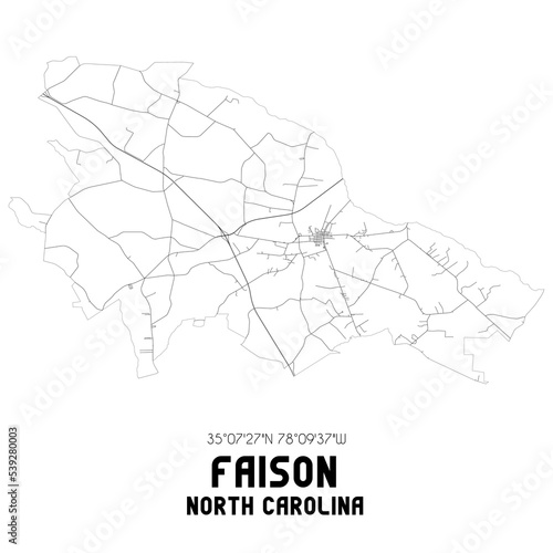Faison North Carolina. US street map with black and white lines.