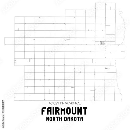Fairmount North Dakota. US street map with black and white lines.