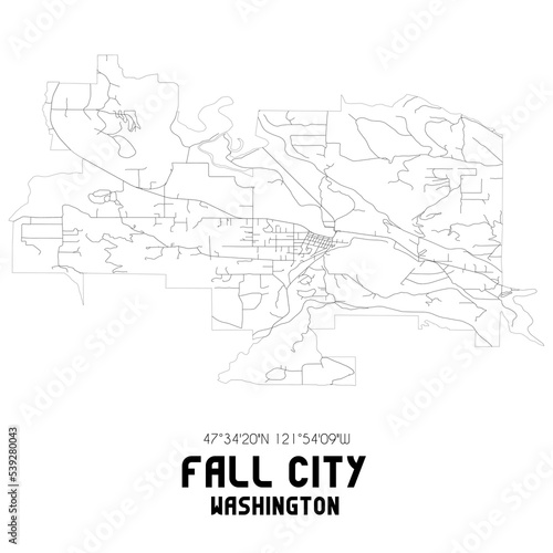 Fall City Washington. US street map with black and white lines.