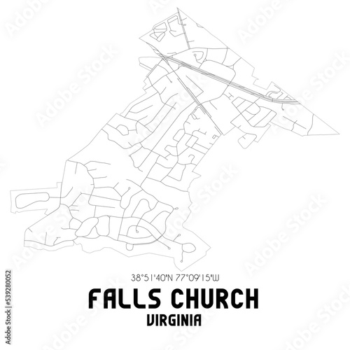 Falls Church Virginia. US street map with black and white lines.