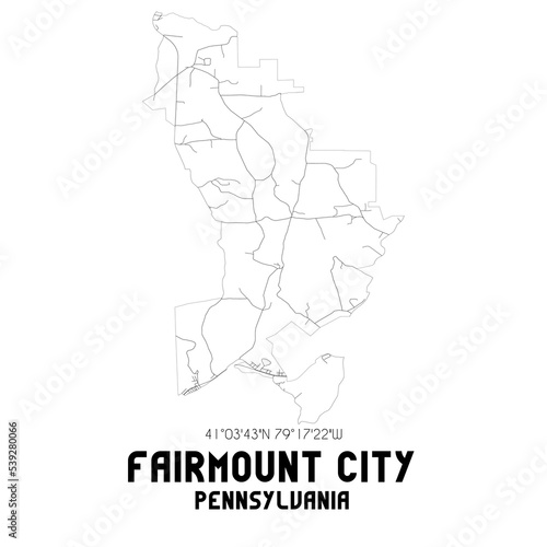 Fairmount City Pennsylvania. US street map with black and white lines.