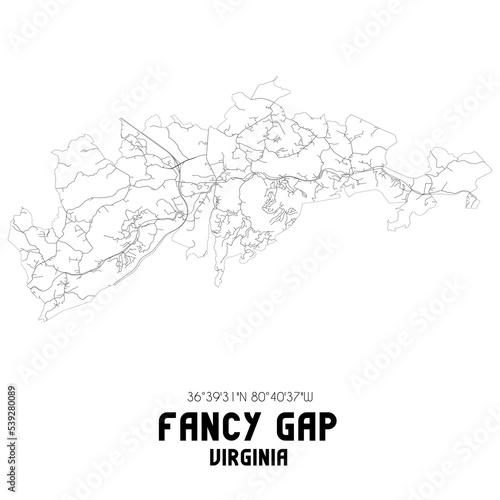 Fancy Gap Virginia. US street map with black and white lines.