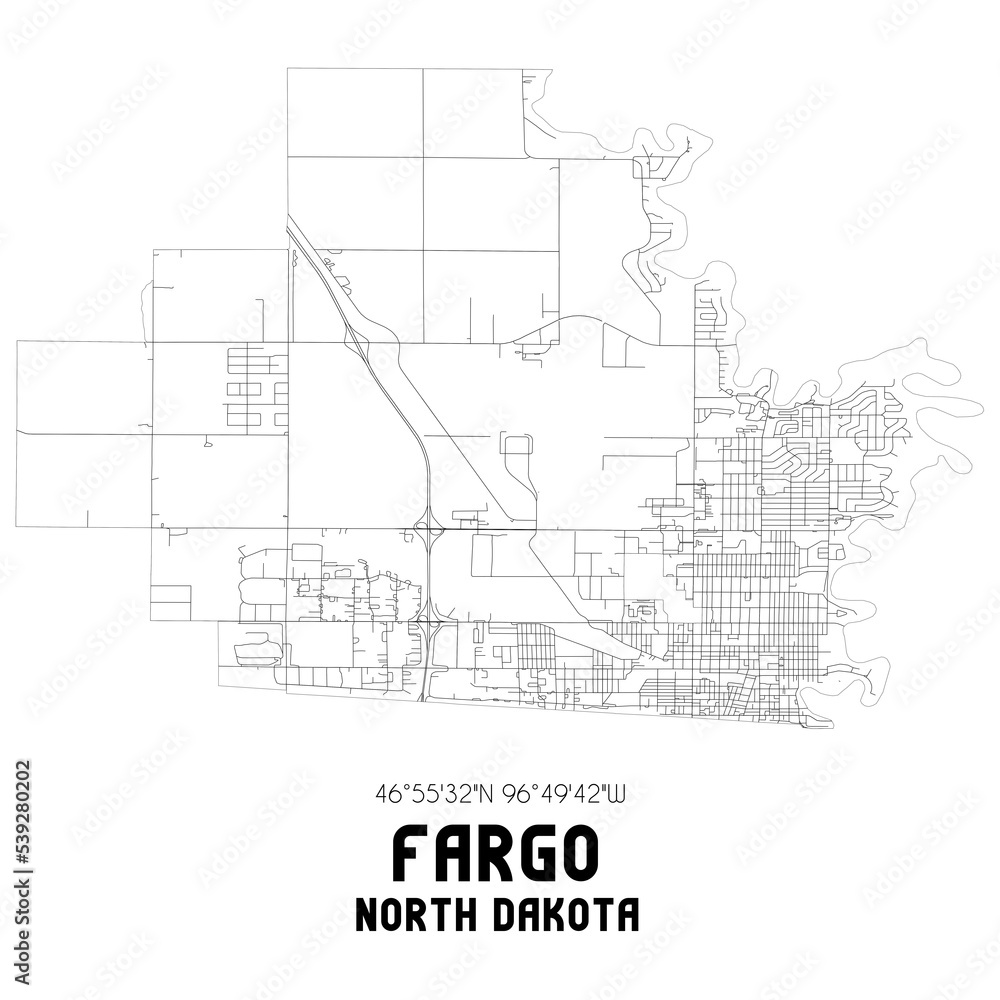 Fargo North Dakota. US street map with black and white lines.