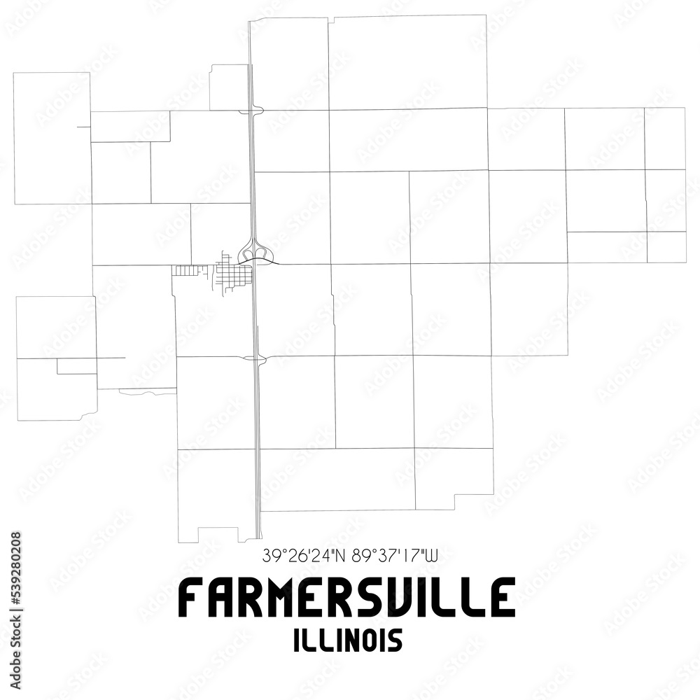 Farmersville Illinois. US street map with black and white lines. Farmersville Illinois. US street map with black and white lines.