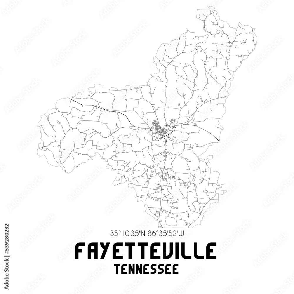 Fayetteville Tennessee. US street map with black and white lines. Fayetteville Tennessee. US street map with black and white lines.