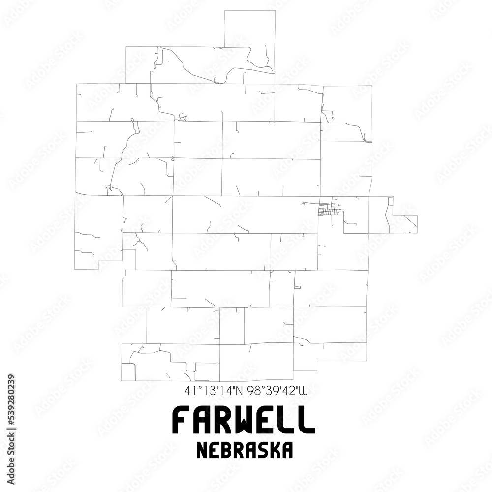 Farwell Nebraska. US street map with black and white lines.