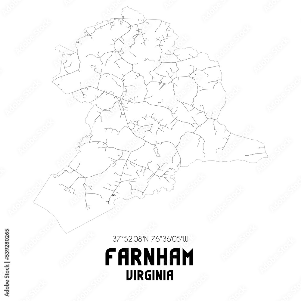 Farnham Virginia. US street map with black and white lines. Farnham Virginia. US street map with black and white lines.