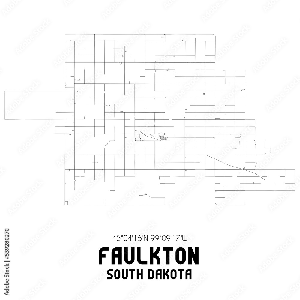 Faulkton South Dakota. US street map with black and white lines.