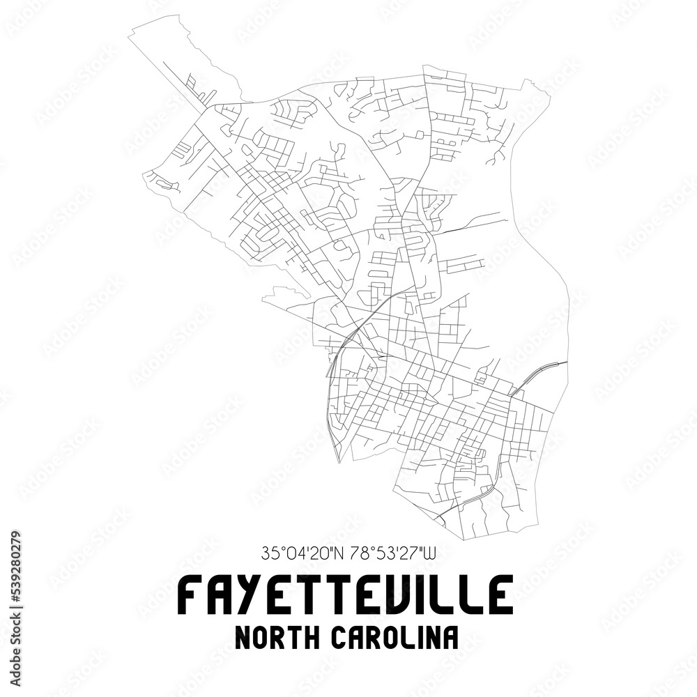 Fayetteville North Carolina. US street map with black and white lines. Fayetteville North Carolina. US street map with black and white lines.