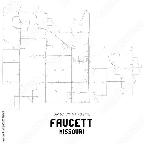 Faucett Missouri. US street map with black and white lines. photo