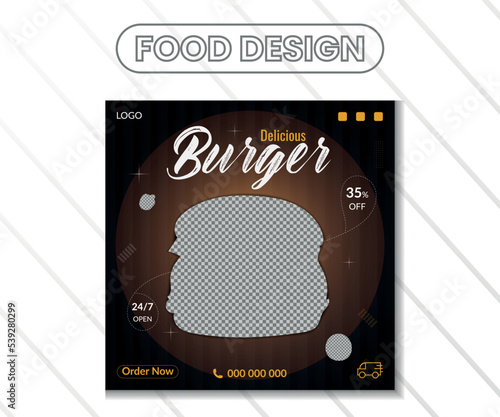 Delicious Burger Food menu Social media banner post design template,Editable social media templates for promotions on the Food menu.Fresh pizza, burger & pasta online sale promotion flyer or poster,
