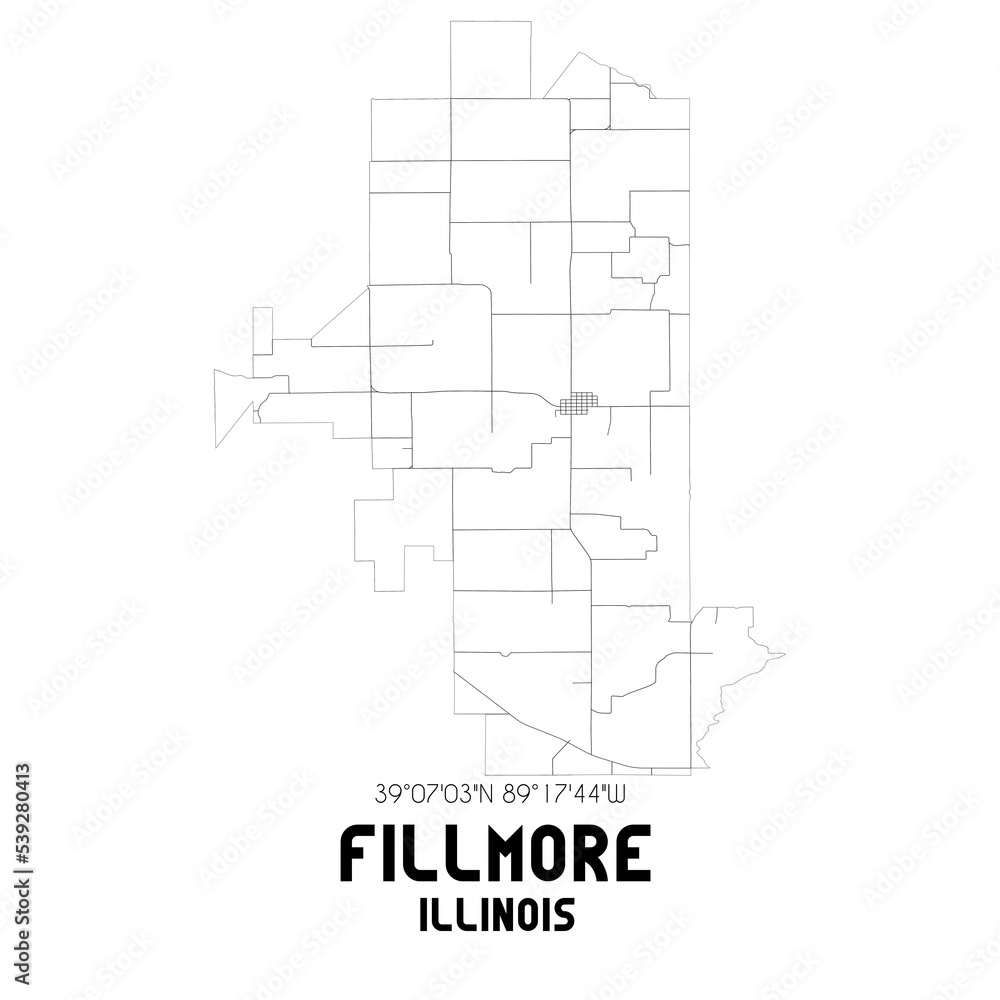 Fillmore Illinois. US street map with black and white lines.