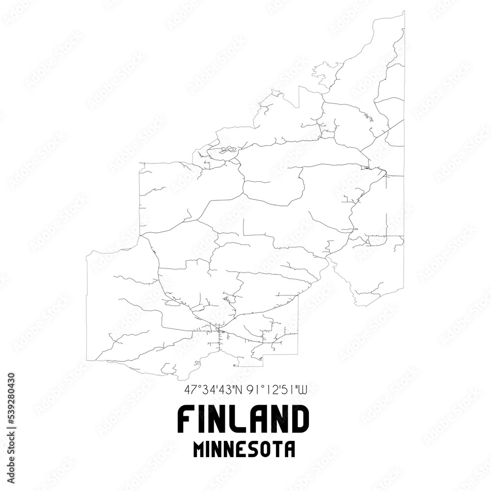 Finland Minnesota. US street map with black and white lines.