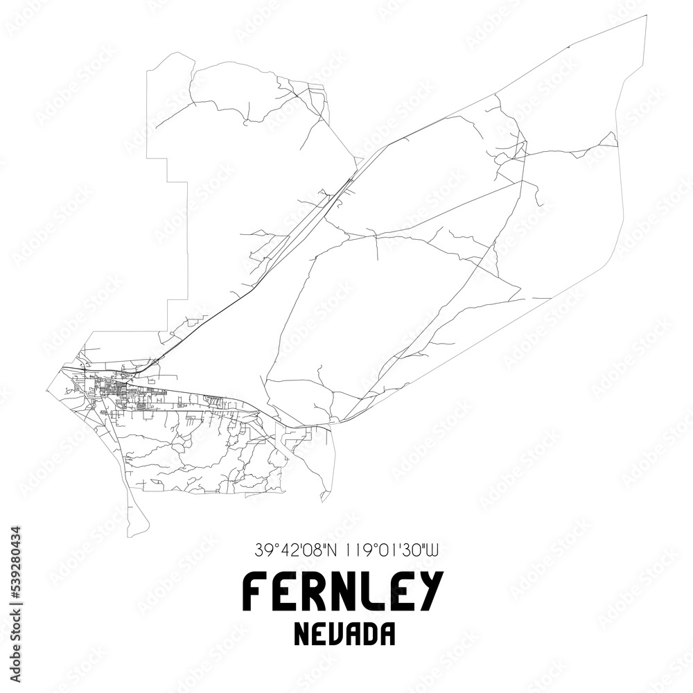 Fernley Nevada. US street map with black and white lines.