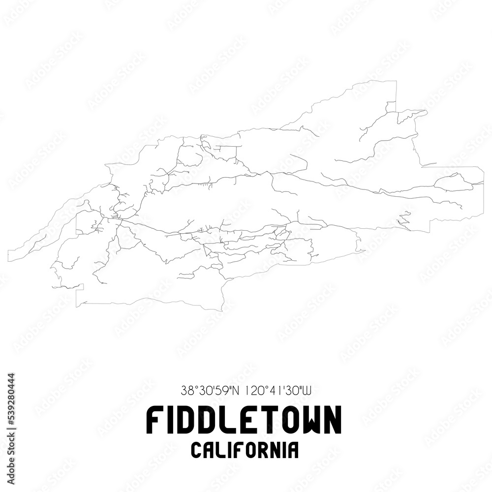 Fiddletown California. US street map with black and white lines. Fiddletown California. US street map with black and white lines.