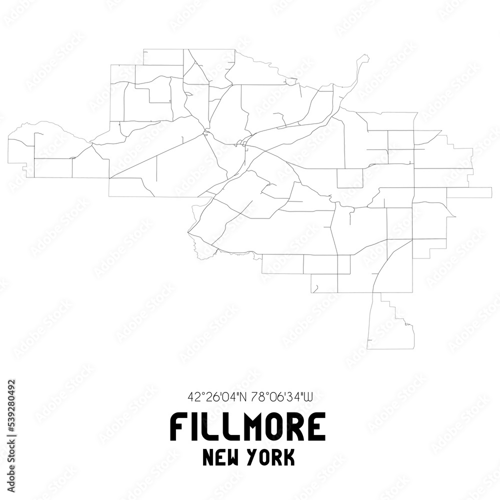 Fillmore New York. US street map with black and white lines.