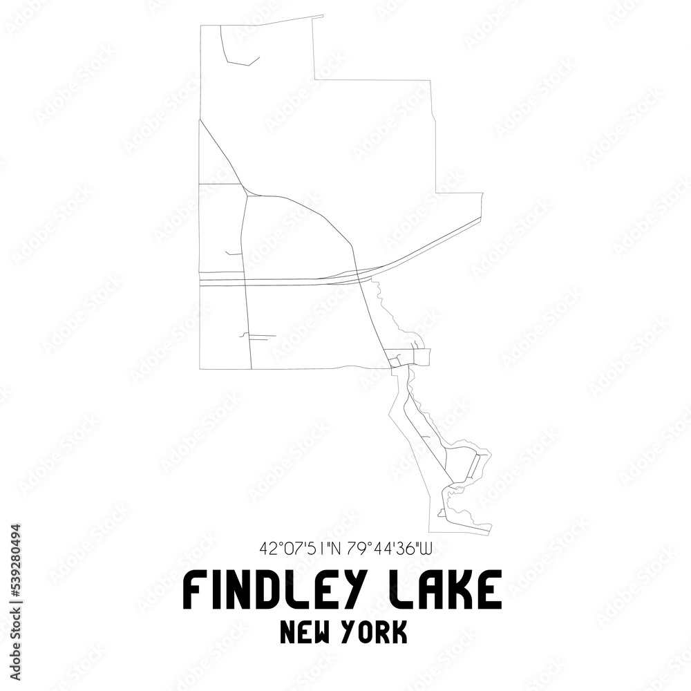 Findley Lake New York. US street map with black and white lines.
