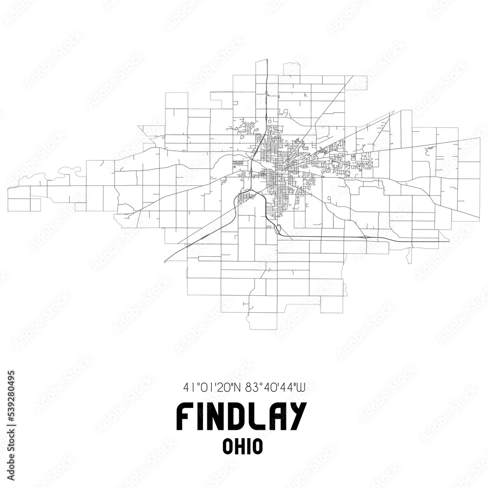 Findlay Ohio. US street map with black and white lines. Findlay Ohio. US street map with black and white lines.