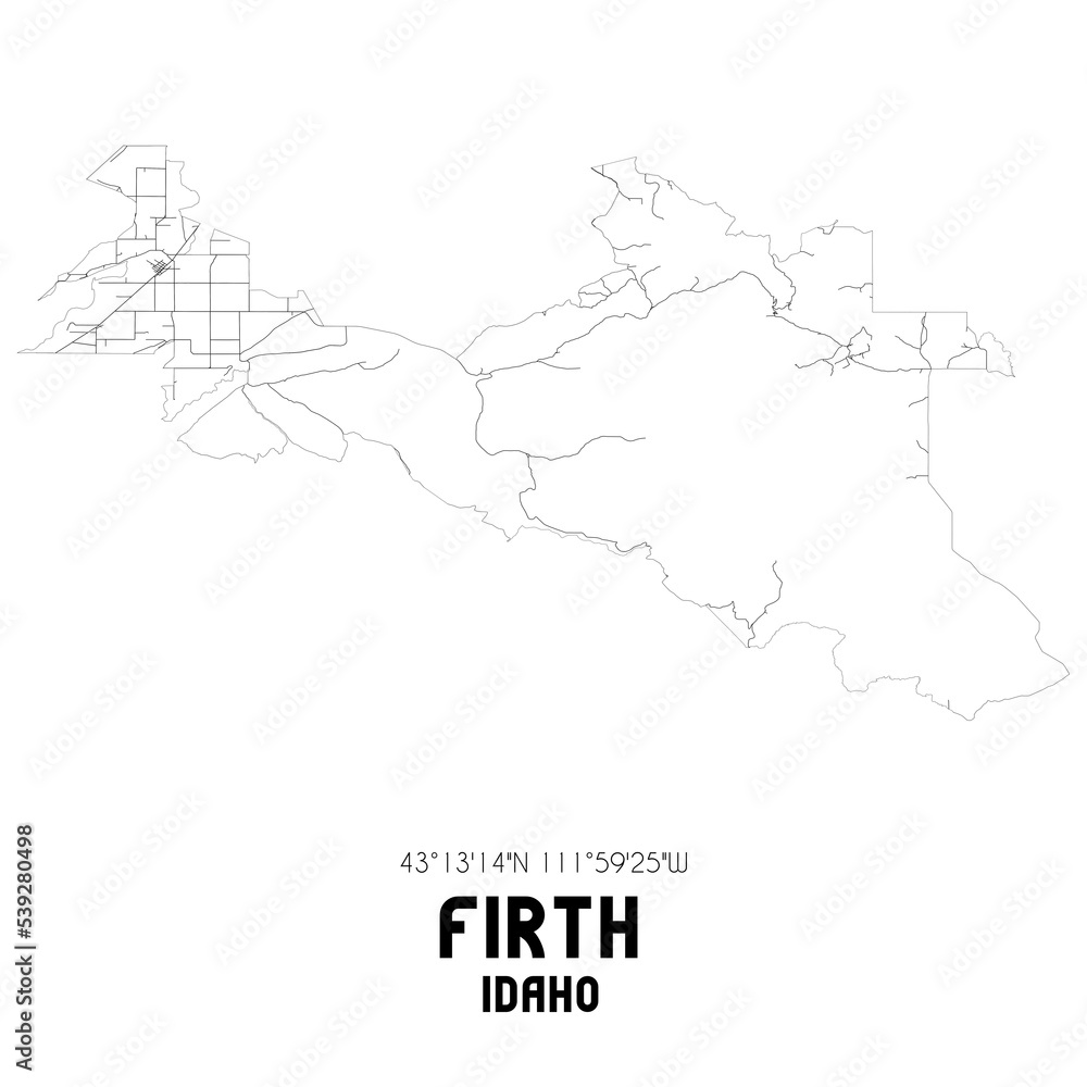 Firth Idaho. US street map with black and white lines.