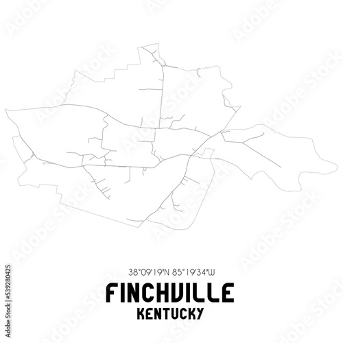 Finchville Kentucky. US street map with black and white lines.