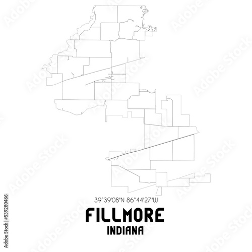 Fillmore Indiana. US street map with black and white lines.